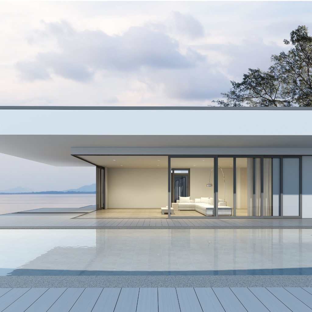 Residencia moderna con jardín y piscina